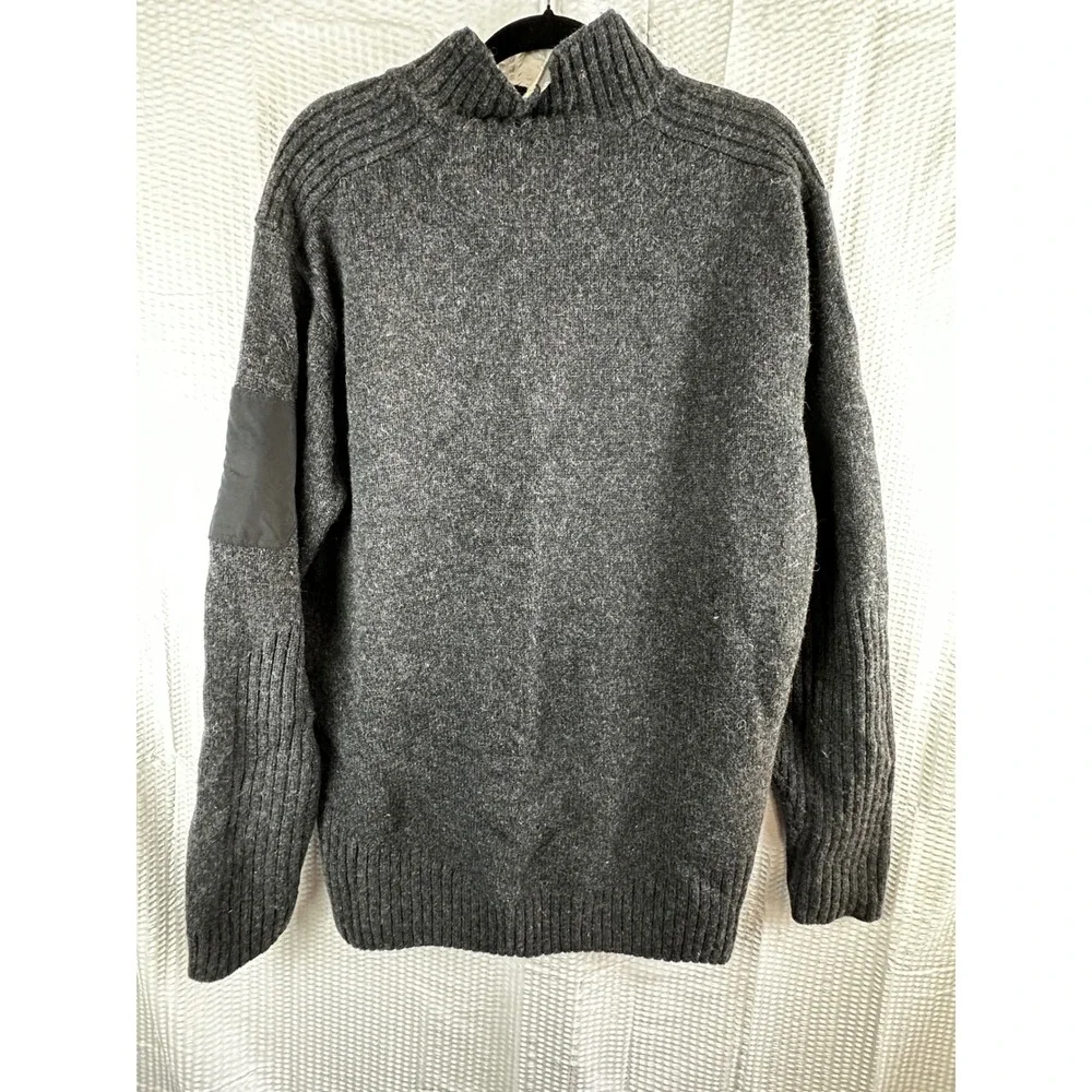 Columbia Mens Gray Wool Blend Quarter Zip Mock‎ Neck Sweater Elbow Patch XL